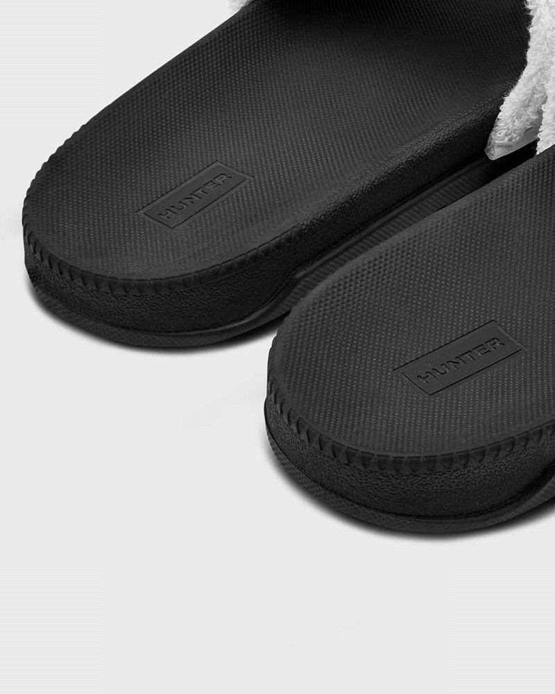 Hunter Original Terry Towelling Logo Adjustable Men Slides Black | 104216767