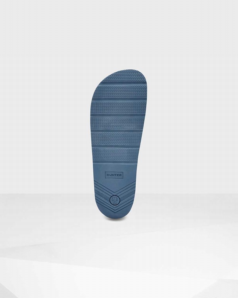 Hunter Original Terry Towelling Logo Adjustable Men Slides Blue | 577773869