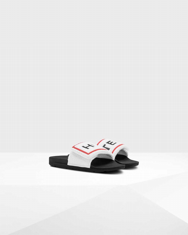 Hunter Original Terry Towelling Logo Adjustable Women Slides Black | 328453680