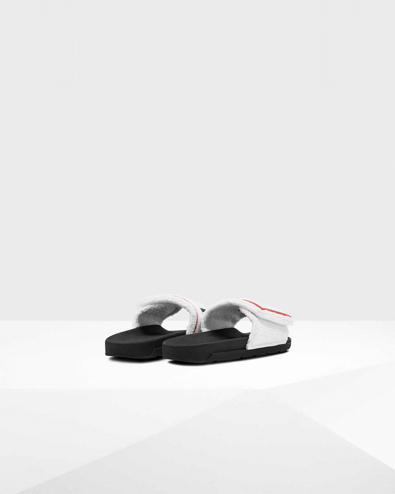 Hunter Original Terry Towelling Logo Adjustable Women Slides Black | 328453680