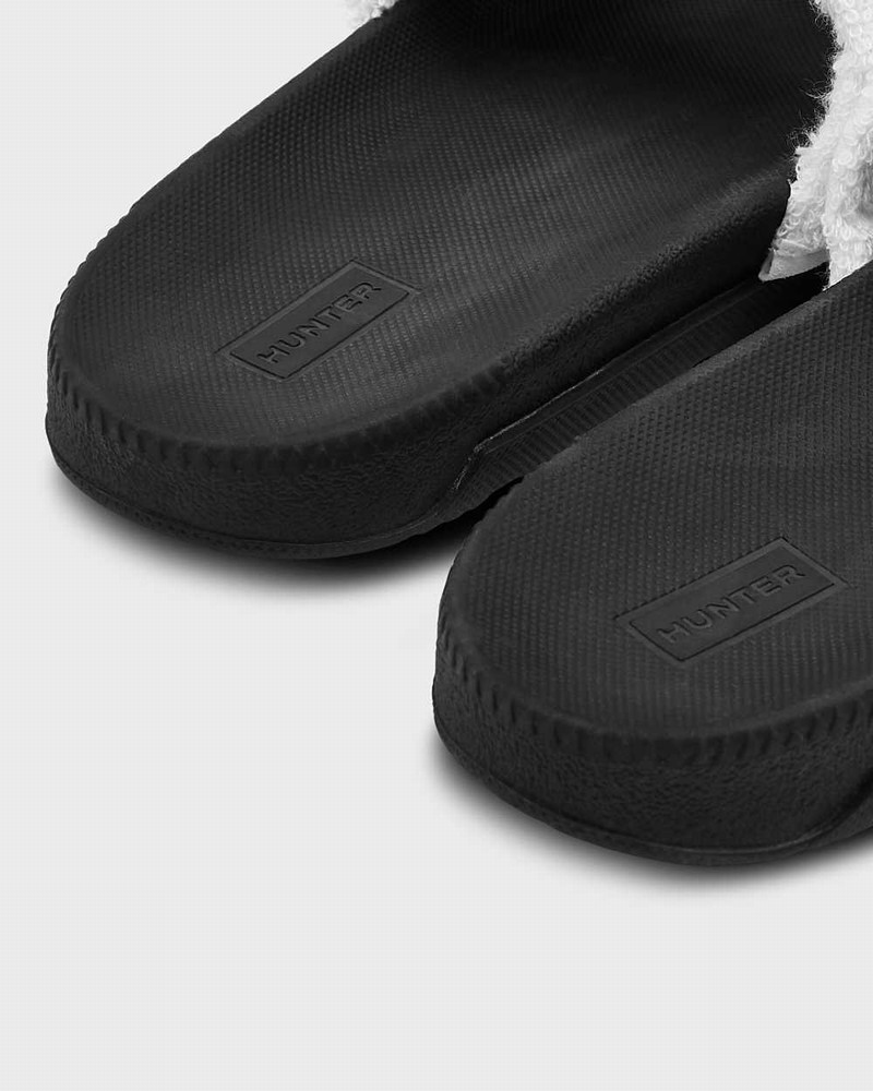 Hunter Original Terry Towelling Logo Adjustable Women Slides Black | 328453680