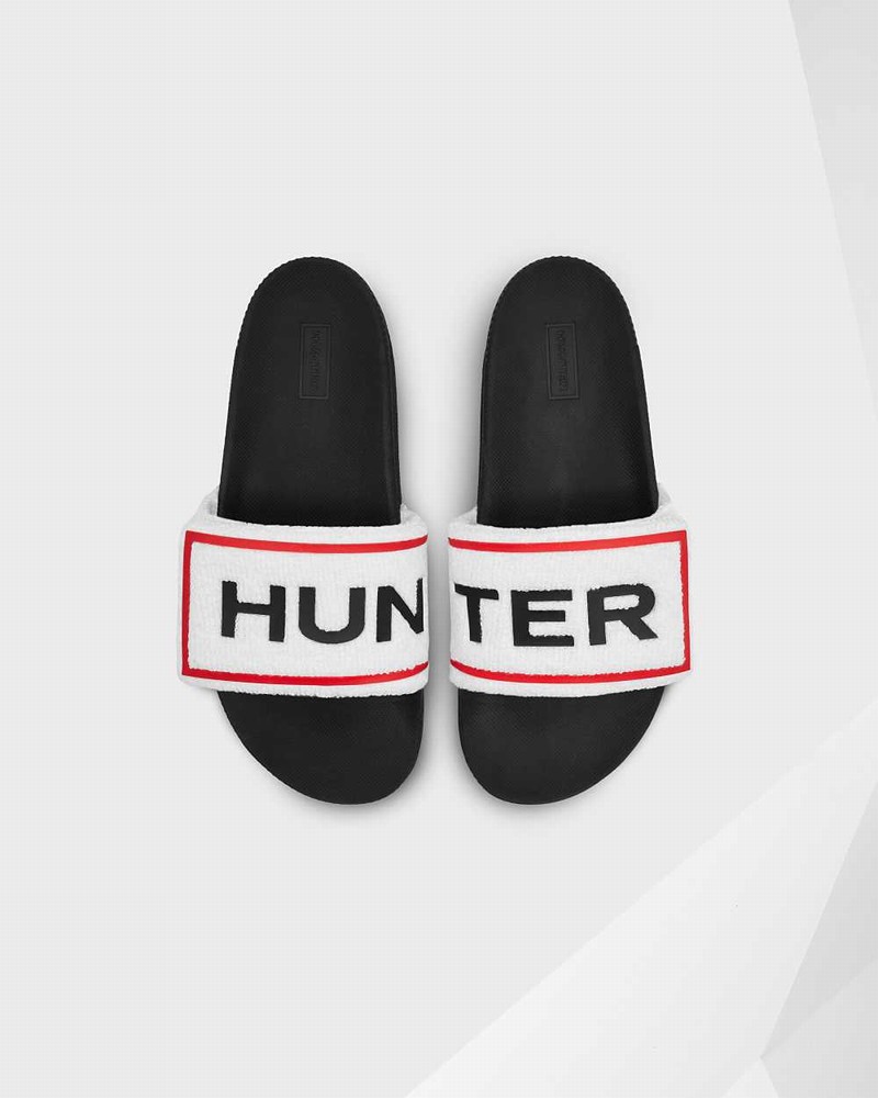 Hunter Original Terry Towelling Logo Adjustable Women Slides Black | 328453680
