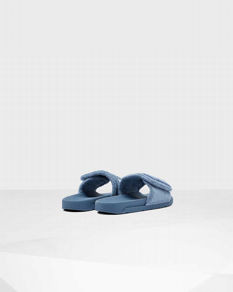 Hunter Original Terry Towelling Logo Adjustable Women Slides Blue | 59310695