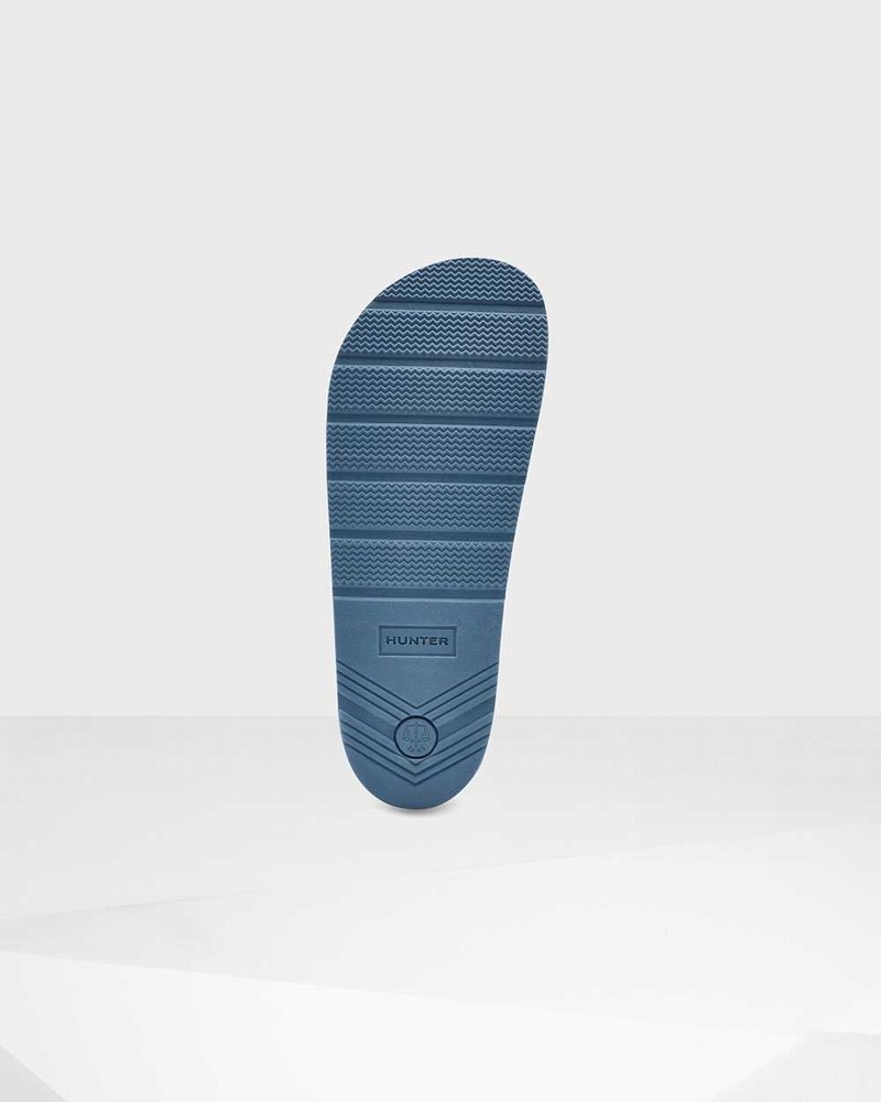 Hunter Original Terry Towelling Logo Adjustable Women Slides Blue | 59310695