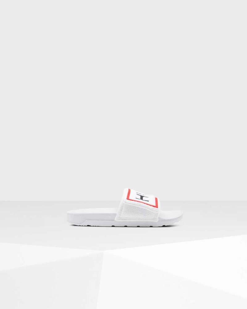 Hunter Original Terry Towelling Logo Adjustable Women Slides White | 49280793