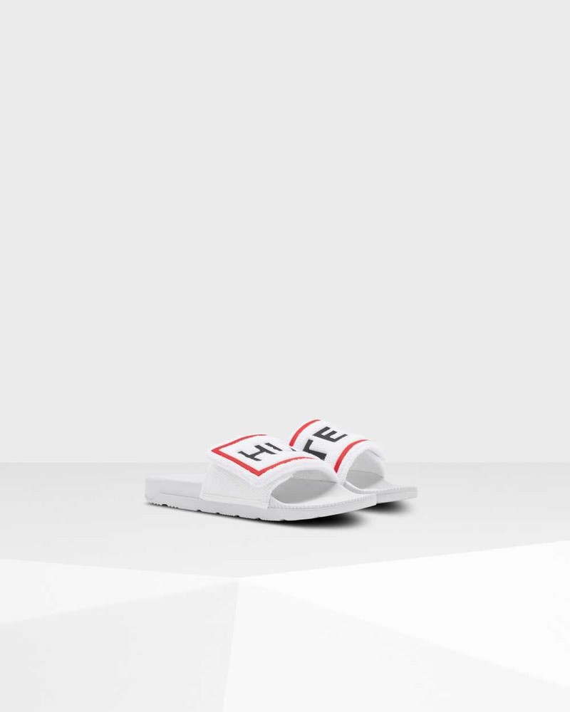 Hunter Original Terry Towelling Logo Adjustable Women Slides White | 49280793