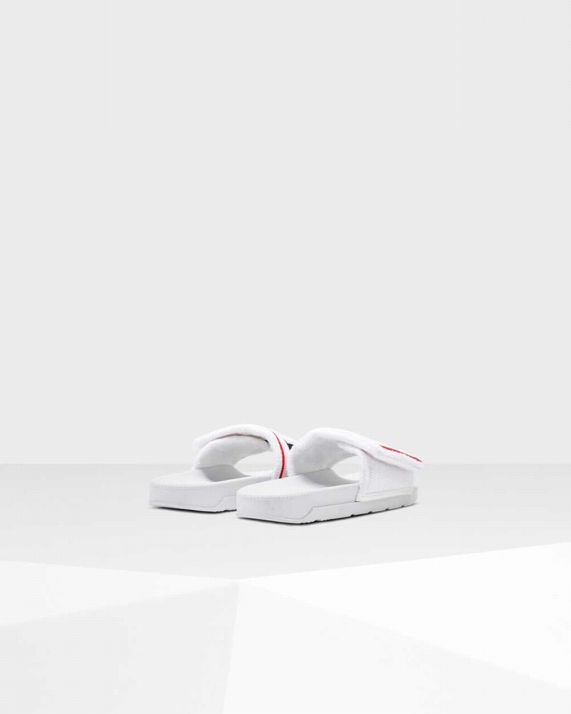 Hunter Original Terry Towelling Logo Adjustable Women Slides White | 49280793