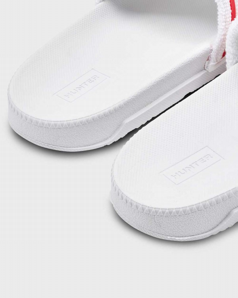 Hunter Original Terry Towelling Logo Adjustable Women Slides White | 49280793