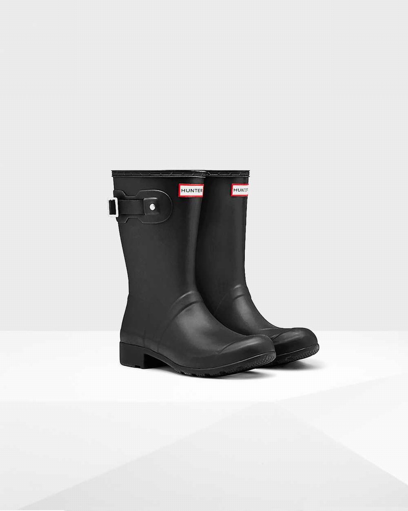 Hunter Original Tour Foldable Short Mid-Calf Women Rain Boots Black | 541064005