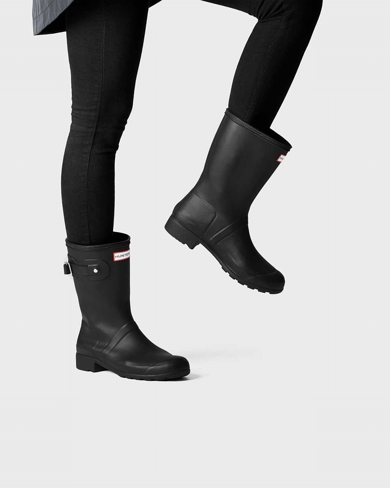 Hunter Original Tour Foldable Short Mid-Calf Women Rain Boots Black | 541064005