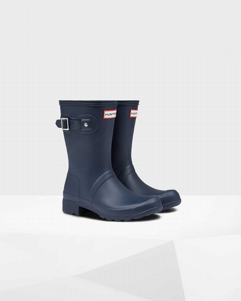 Hunter Original Tour Foldable Short Mid-Calf Women Rain Boots Navy | 728829748