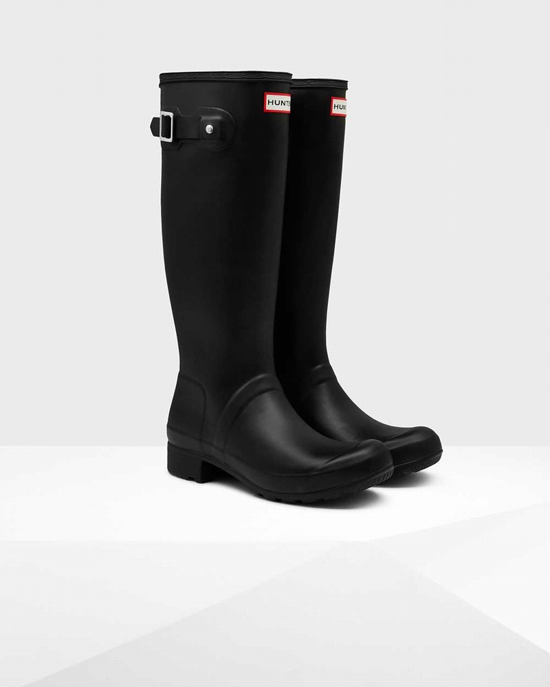 Hunter Original Tour Foldable Tall Women Rain Boots Black | 662436041