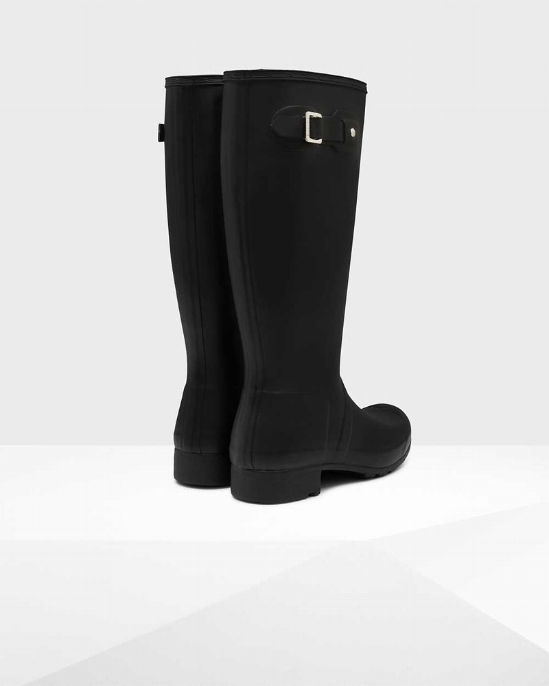 Hunter Original Tour Foldable Tall Women Rain Boots Black | 662436041