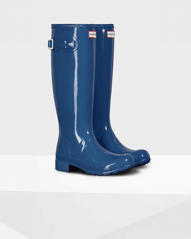 Hunter Original Tour Foldable Tall Women Rain Boots Blue | 88285792