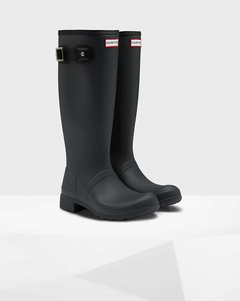 Hunter Original Tour Foldable Tall Women Rain Boots Black | 834025459