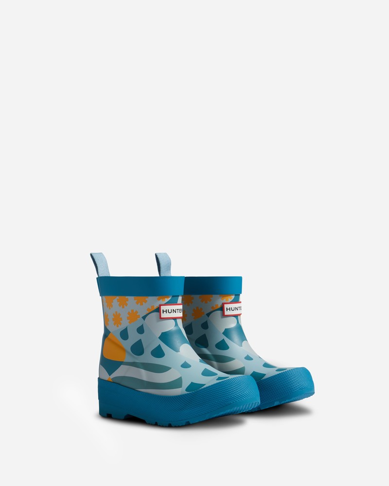 Hunter Patchwork Weather Print Play Kids' Wellington Boots Turquoise | 937410459