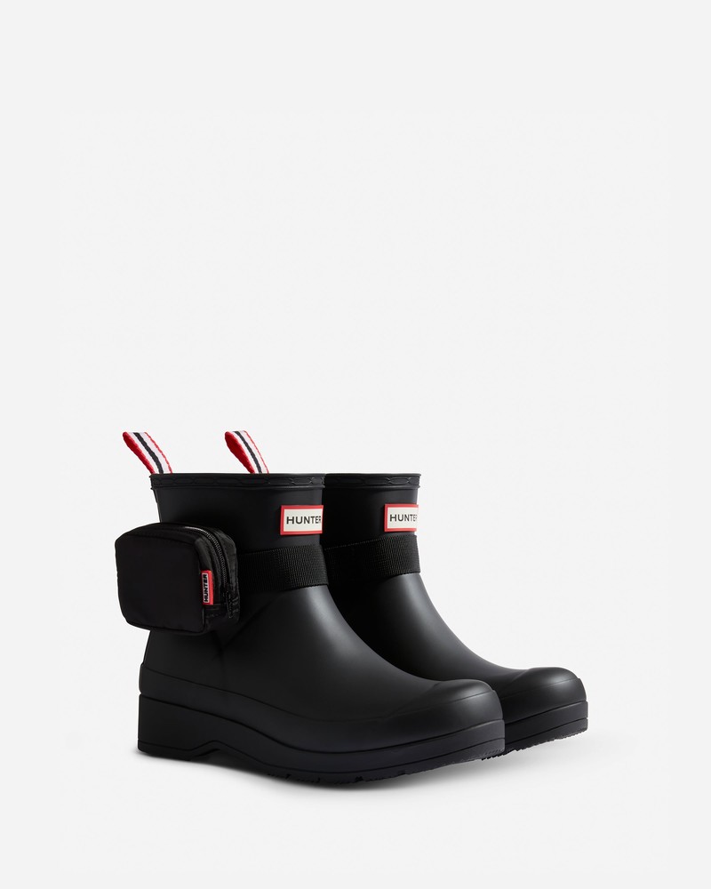 Hunter Play Short Pouch Buckle Belt Women Boots Black | 471351859