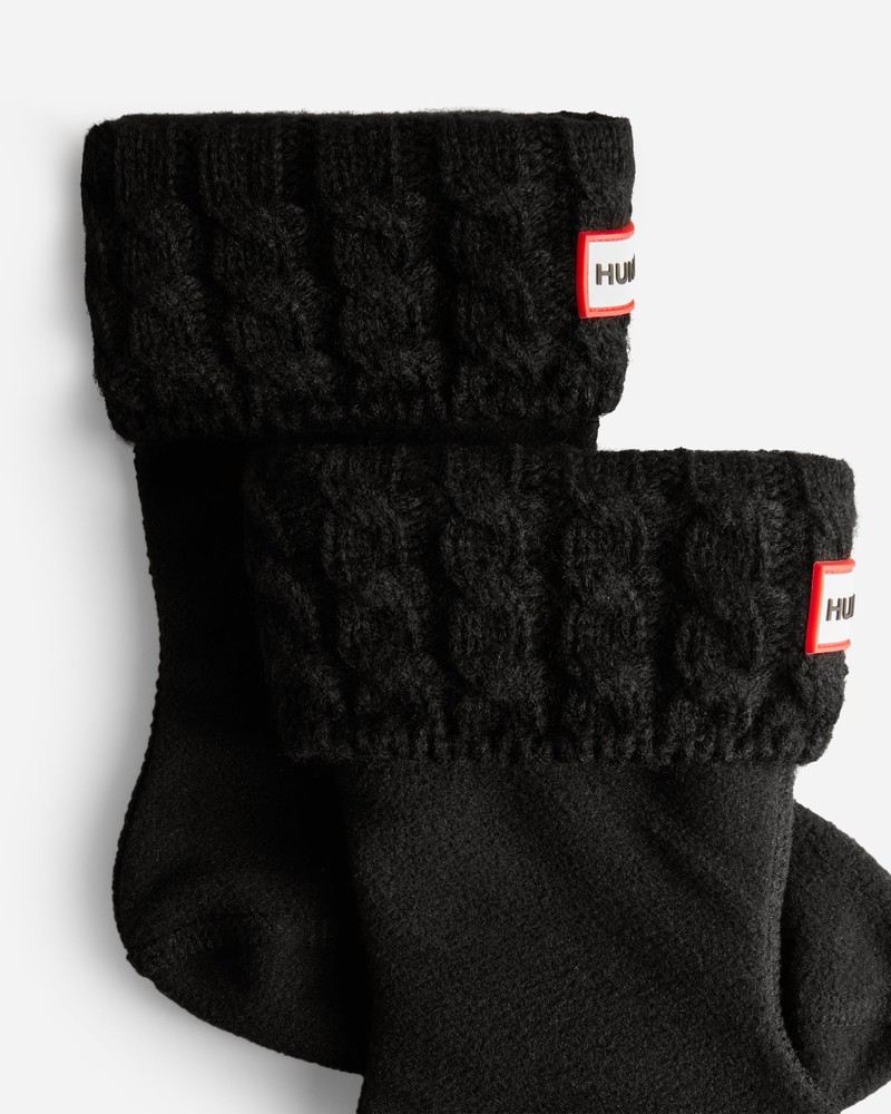 Hunter Recycled 6 Stitch Cable Boot Kids' Socks Black | 746176067