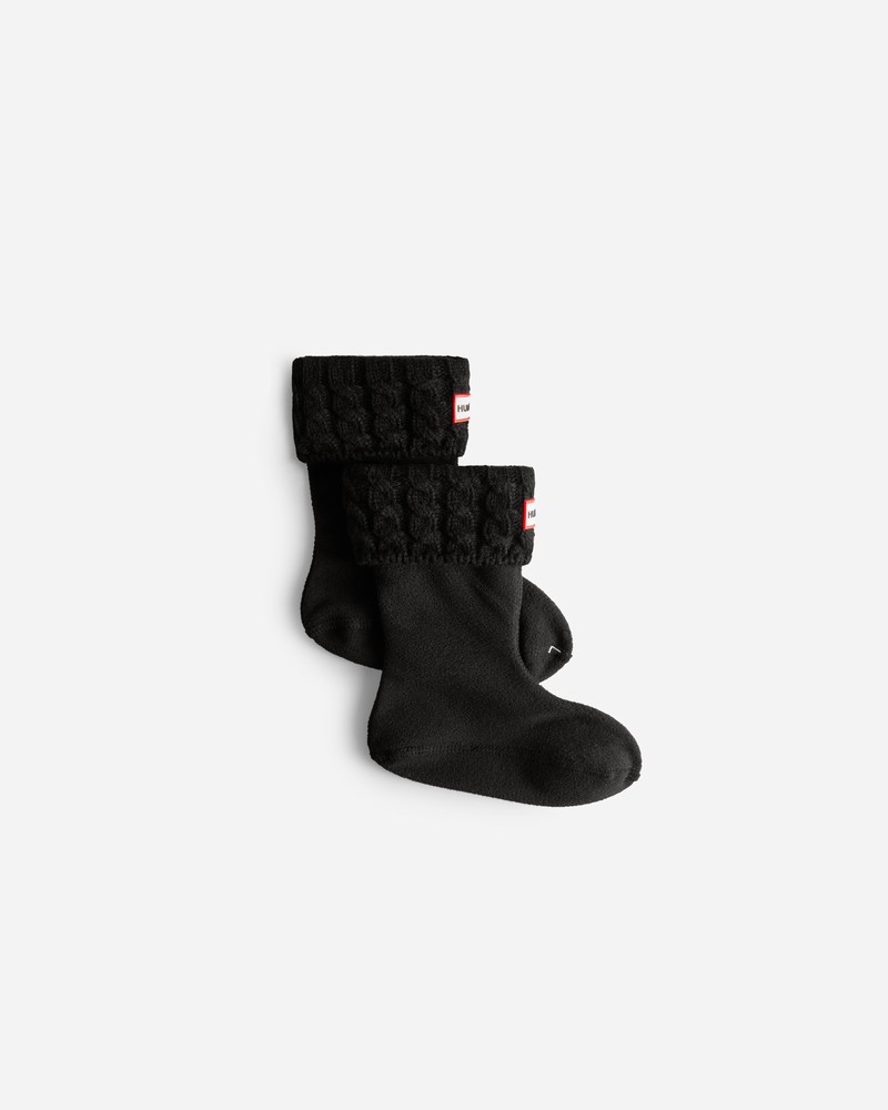 Hunter Recycled 6 Stitch Cable Boot Kids\' Socks Black | 746176067