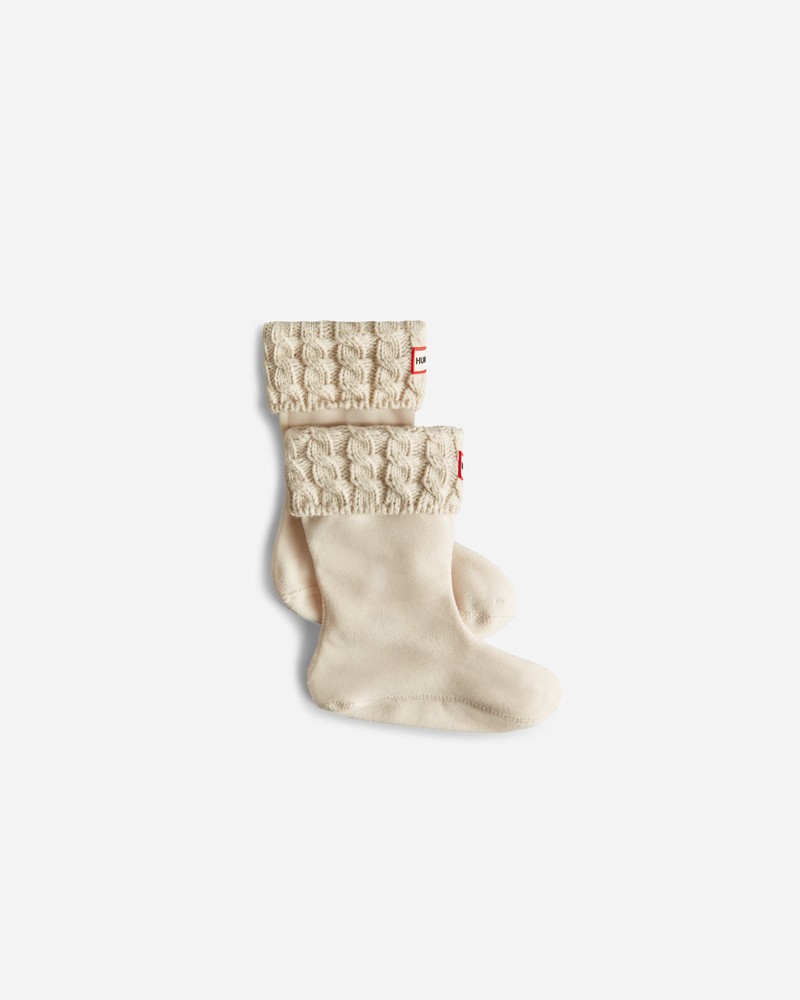 Hunter Recycled 6 Stitch Cable Boot Kids\' Socks White | 219903553