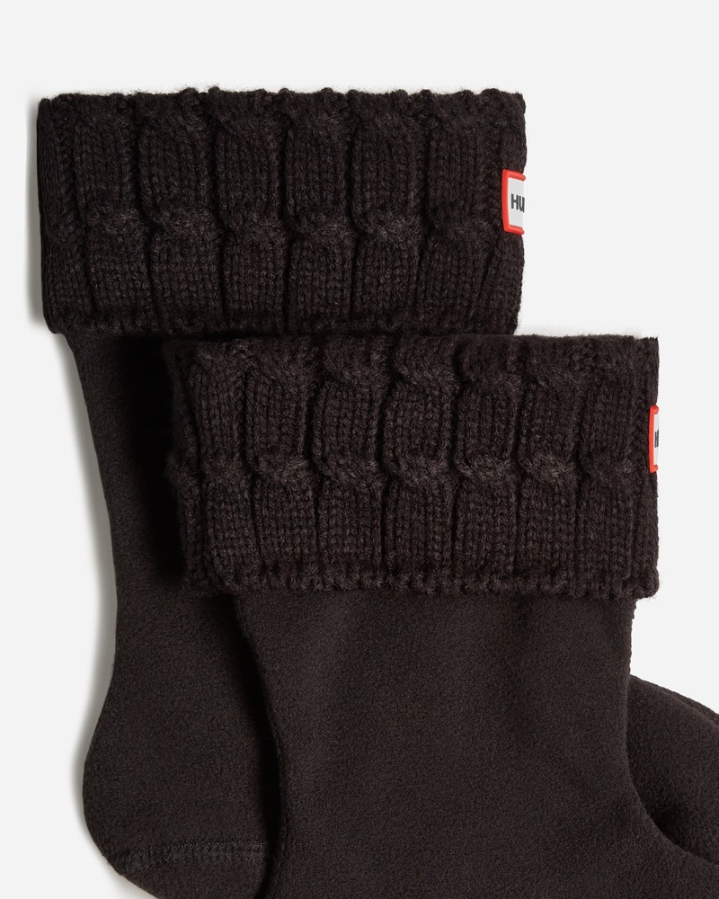 Hunter Recycled 6 Stitch Cable Cuff Short Boot Men Socks Black | 444065468