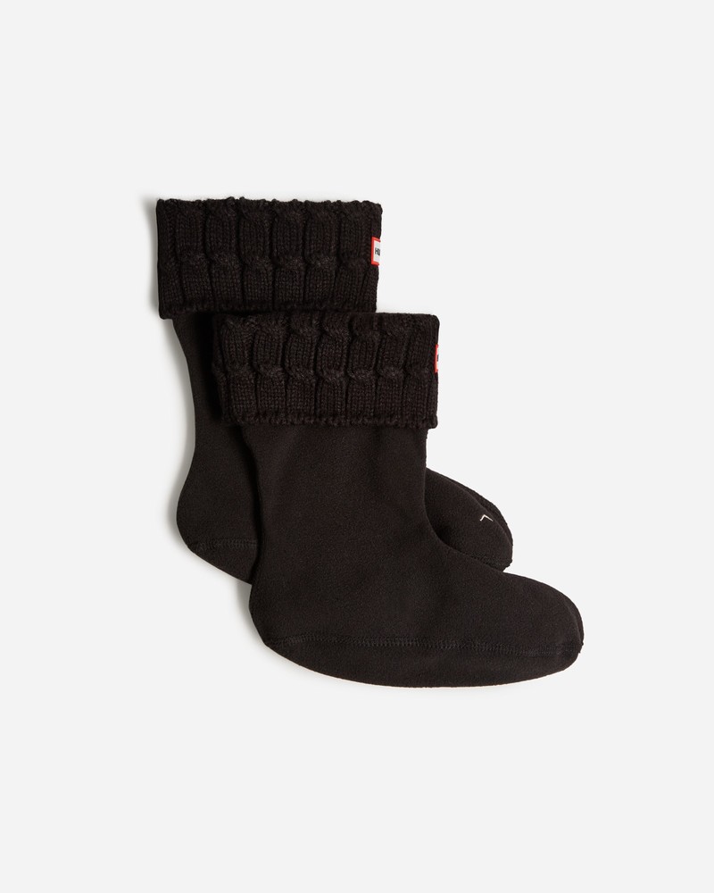Hunter Recycled 6 Stitch Cable Cuff Short Boot Men Socks Black | 444065468
