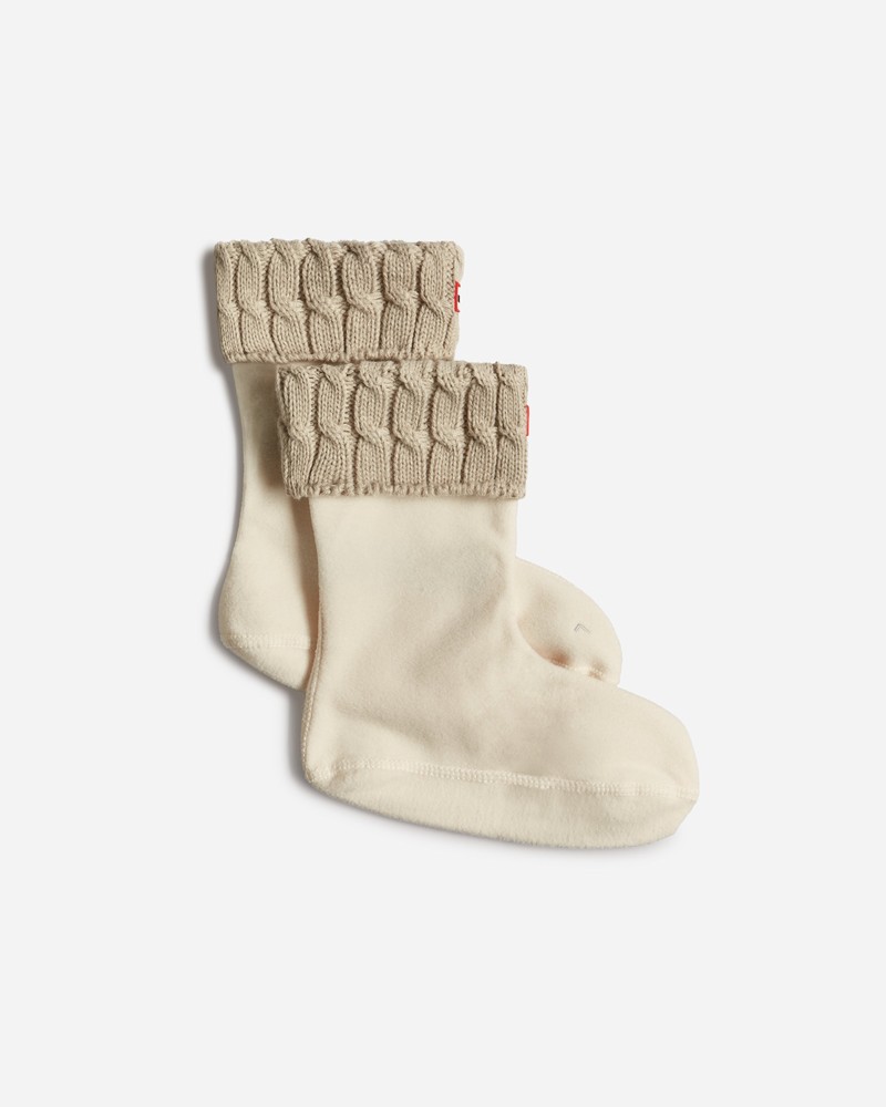 Hunter Recycled 6 Stitch Cable Cuff Short Boot Women Socks Beige | 857550501