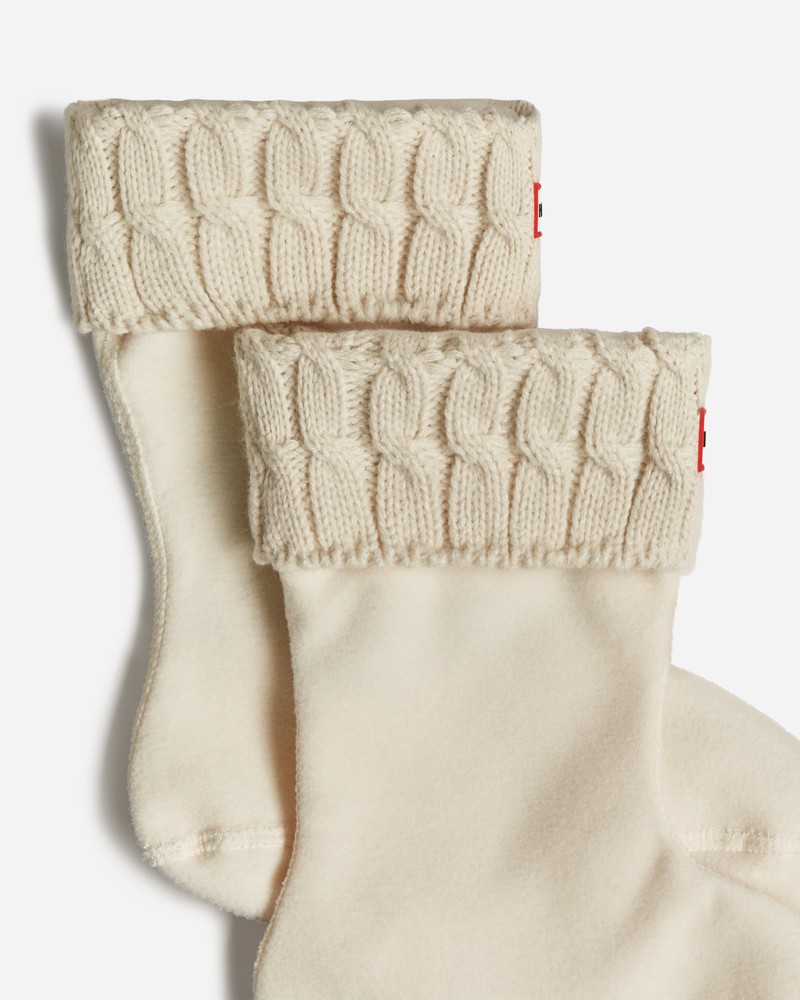 Hunter Recycled 6 Stitch Cable Cuff Short Boot Women Socks White | 609562402