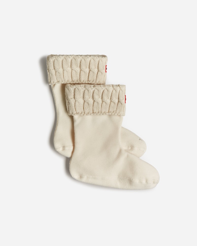 Hunter Recycled 6 Stitch Cable Cuff Short Boot Women Socks White | 609562402