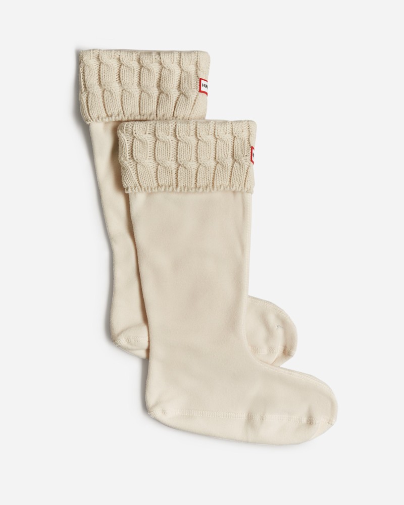 Hunter Recycled 6 Stitch Cable Cuff Tall Boot Men Socks White | 393742230