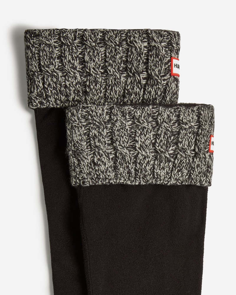 Hunter Recycled 6 Stitch Cable Cuff Tall Boot Men Socks Black | 782700925