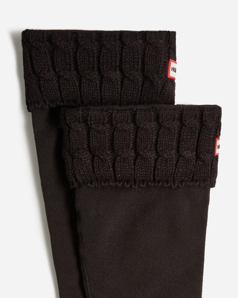 Hunter Recycled 6 Stitch Cable Cuff Tall Boot Men Socks Black | 764192663