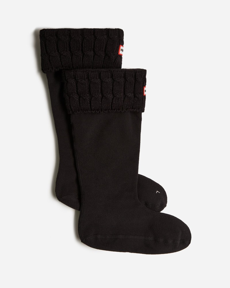 Hunter Recycled 6 Stitch Cable Cuff Tall Boot Men Socks Black | 764192663