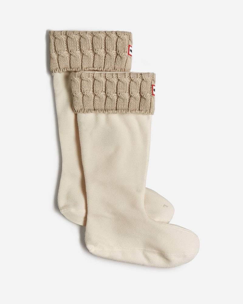 Hunter Recycled 6 Stitch Cable Cuff Tall Boot Men Socks White | 494750519