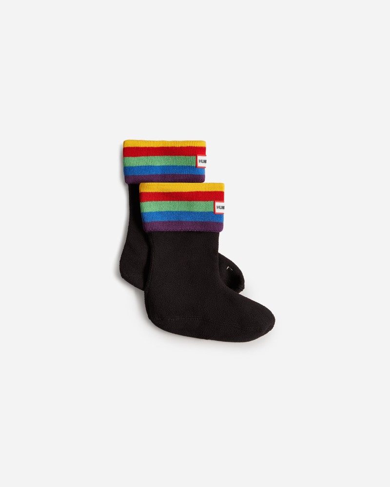 Hunter Recycled Rainbow Stripe Cuff Boot Kids\' Socks Black | 511256410