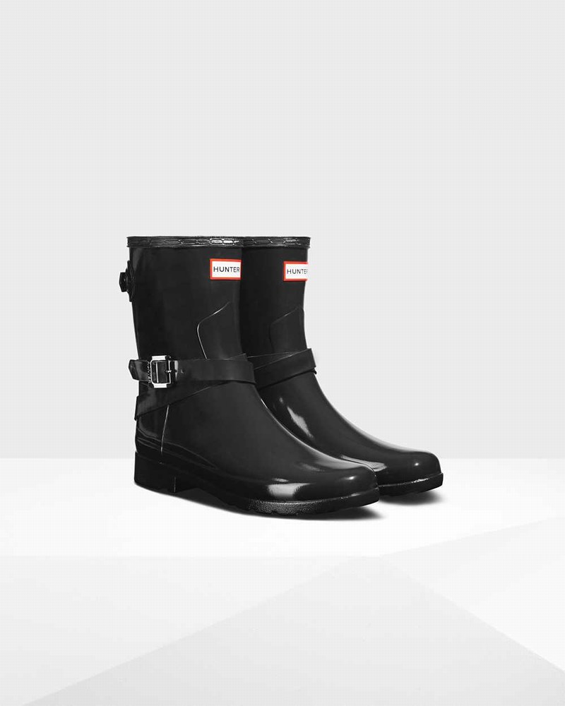 Hunter Refined Adjustable Short Mid-Calf Women Short Boots Black | 799635793