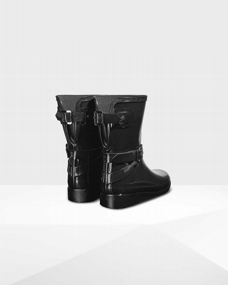 Hunter Refined Adjustable Short Mid-Calf Women Short Boots Black | 799635793