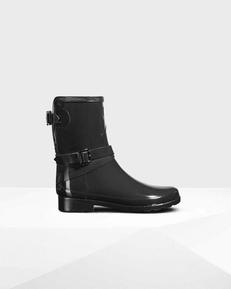 Hunter Refined Adjustable Short Mid-Calf Women Short Boots Black | 799635793