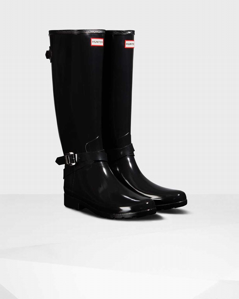 Hunter Refined Adjustable Tall Women Rain Boots Black | 127704439