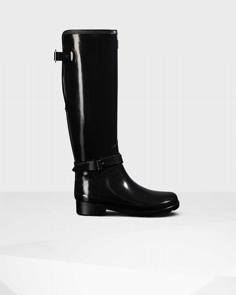 Hunter Refined Adjustable Tall Women Rain Boots Black | 127704439