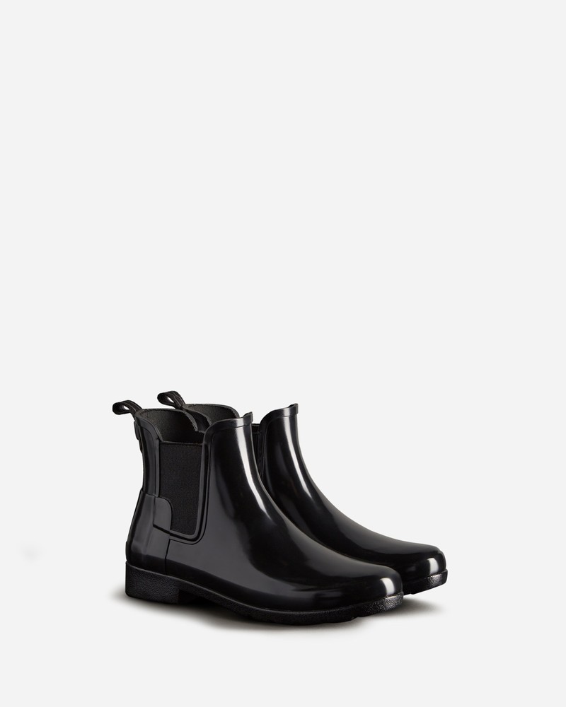 Hunter Refined Gloss Slim Fit Women Chelsea Boots Black | 875285202