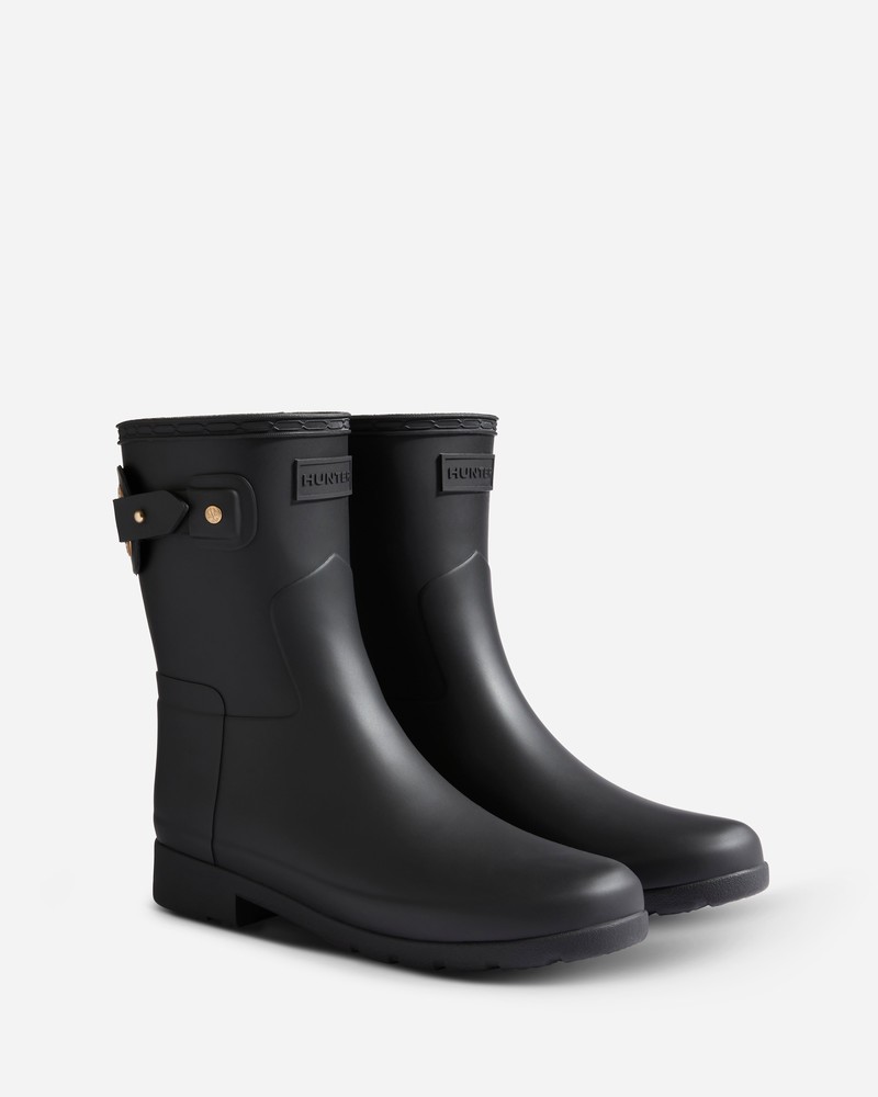 Hunter Refined Short Eyelet Buckle Women Boots Black | 739083088