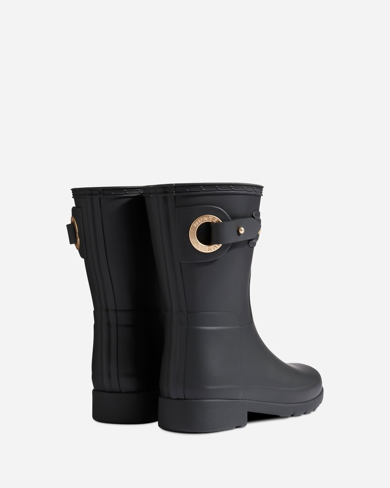 Hunter Refined Short Eyelet Buckle Women Boots Black | 739083088