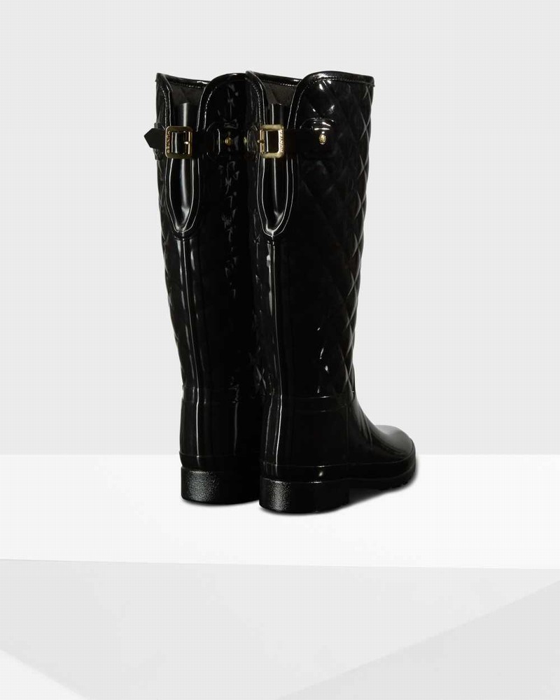 Hunter Refined Slim Fit Adjustable Quilted Tall Women Rain Boots Black | 434519605
