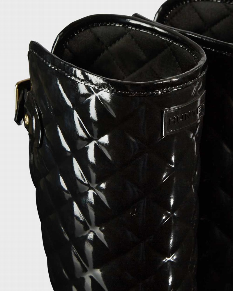 Hunter Refined Slim Fit Adjustable Quilted Tall Women Rain Boots Black | 434519605