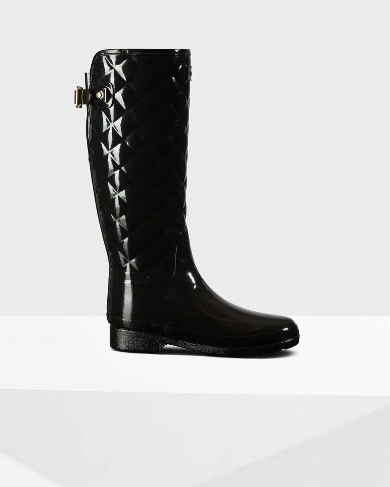 Hunter Refined Slim Fit Adjustable Quilted Tall Women Rain Boots Black | 434519605