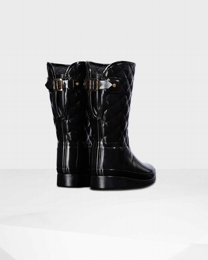Hunter Refined Slim Fit Adjustable Quilted Short Mid-Calf Women Rain Boots Black | 507164555
