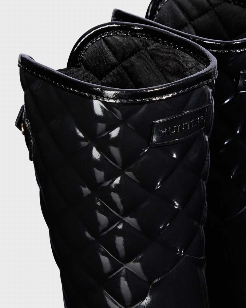 Hunter Refined Slim Fit Adjustable Quilted Short Mid-Calf Women Rain Boots Black | 507164555