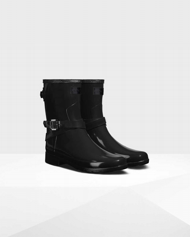Hunter Refined Slim Fit Adjustable Short Women Rain Boots Black | 548746099