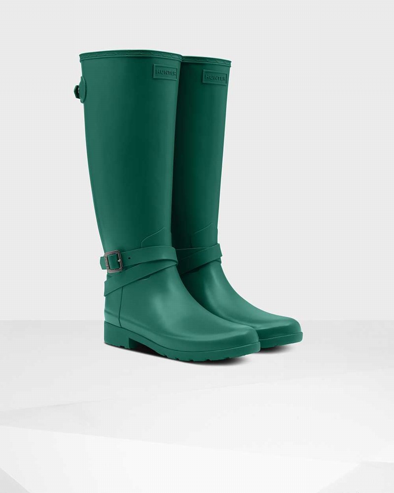 Hunter Refined Slim Fit Adjustable Tall Women Rain Boots Green | 92728419